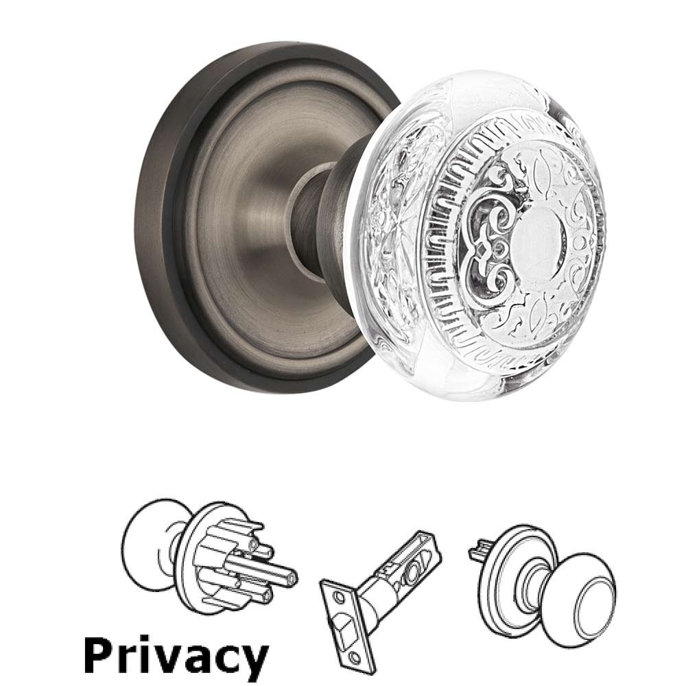 Privacy - Classic Rosette With Crystal Egg & Dart Knob in Antique Pewter