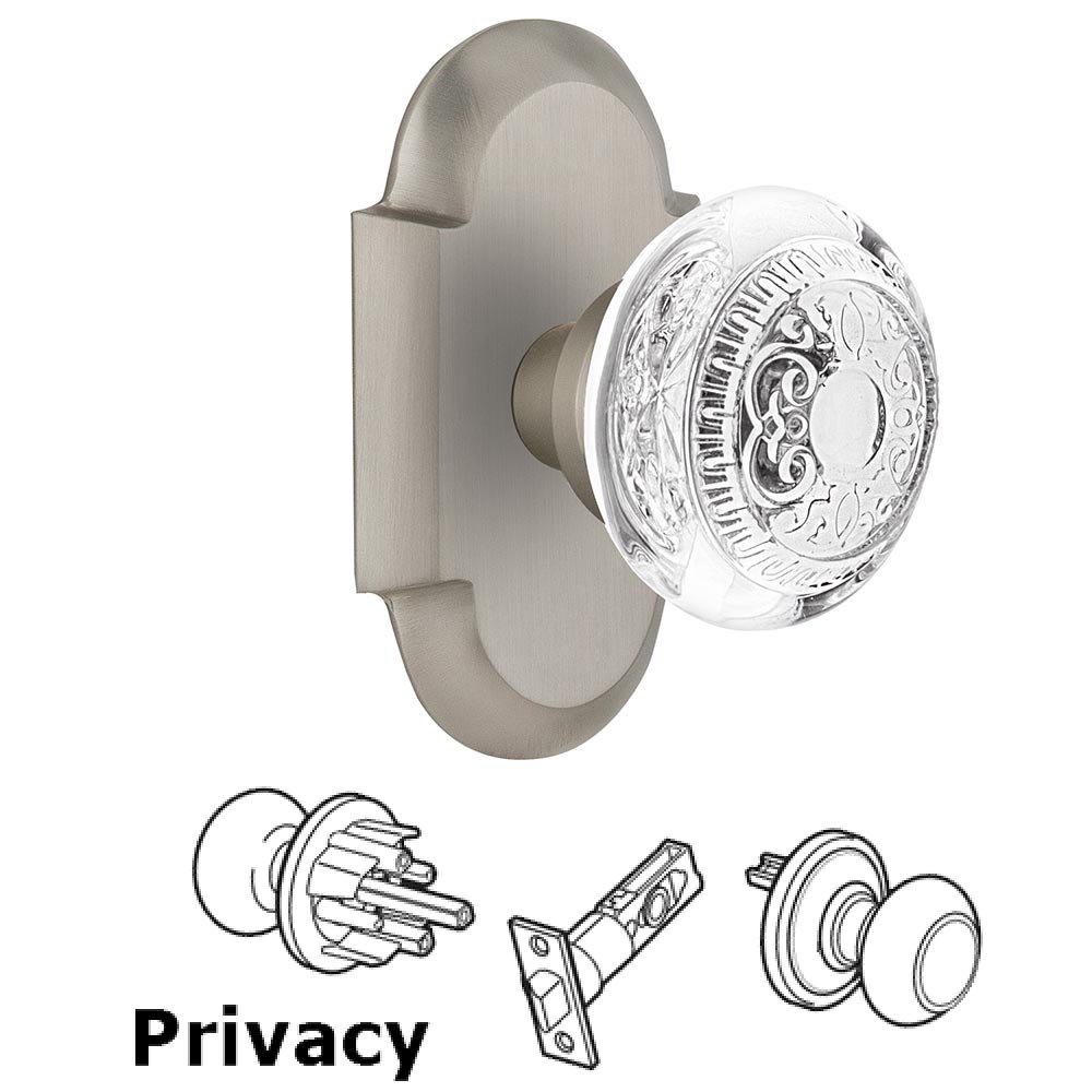 Privacy - Cottage Plate With Crystal Egg & Dart Knob in Satin Nickel