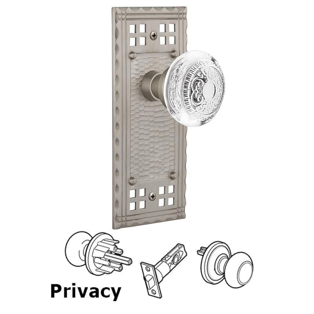 Privacy Craftsman Plate With Crystal Egg & Dart Knob in Satin Nickel