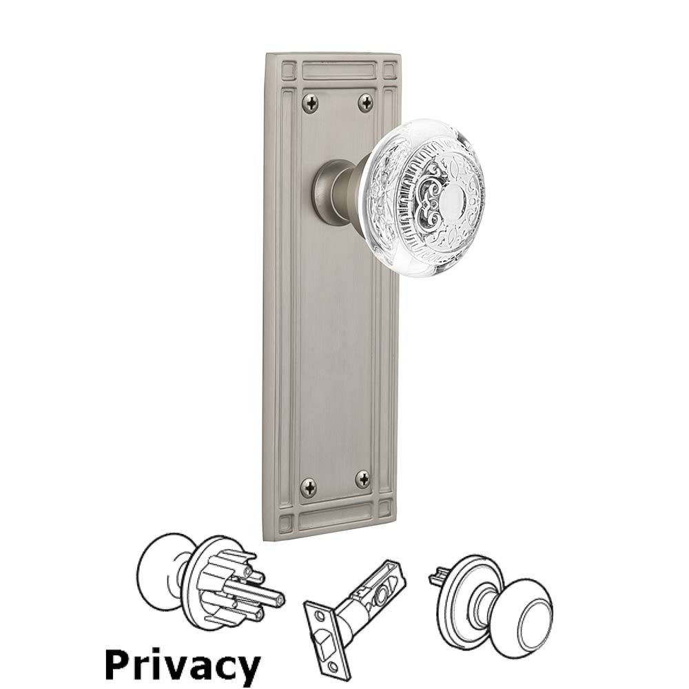 Privacy - Mission Plate With Crystal Egg & Dart Knob in Satin Nickel