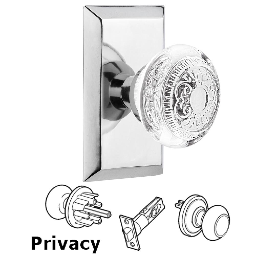 Privacy - Studio Plate With Crystal Egg & Dart Knob in Bright Chrome