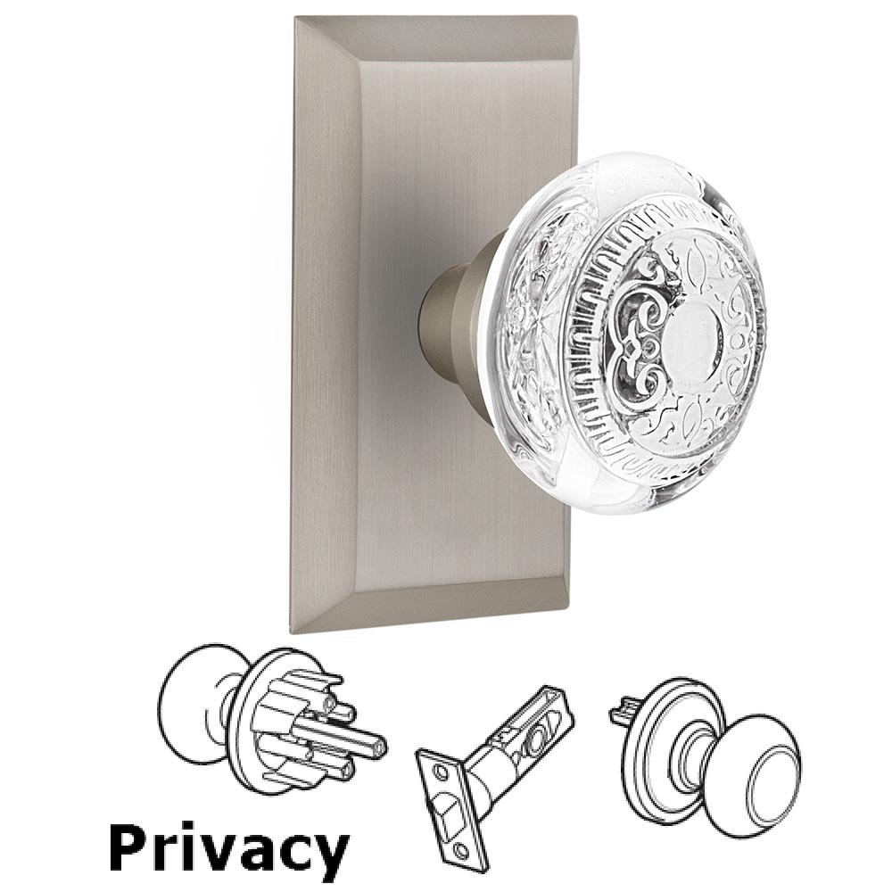Privacy - Studio Plate With Crystal Egg & Dart Knob in Satin Nickel