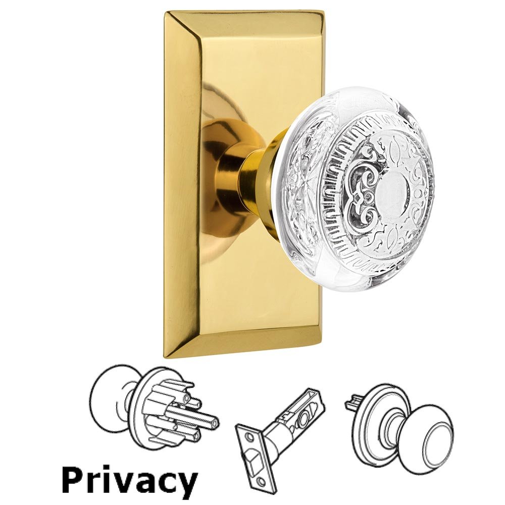 Privacy - Studio Plate With Crystal Egg & Dart Knob in Polished Brass