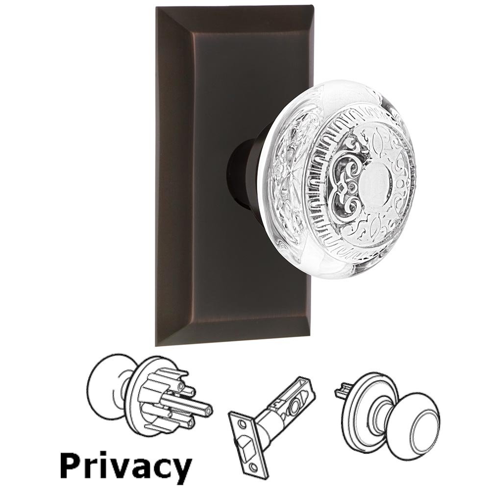 Privacy - Studio Plate With Crystal Egg & Dart Knob in Timeless Bronze
