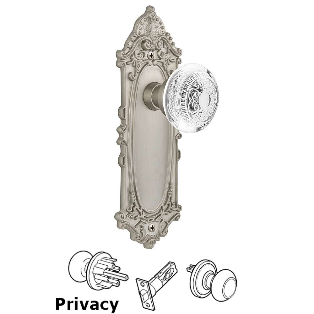 Privacy - Victorian Plate With Crystal Egg & Dart Knob in Satin Nickel