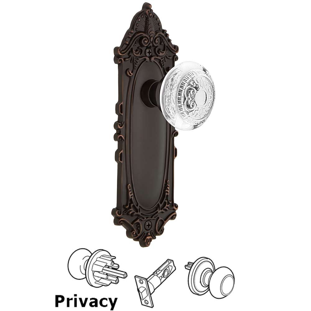 Privacy - Victorian Plate With Crystal Egg & Dart Knob in Timeless Bronze
