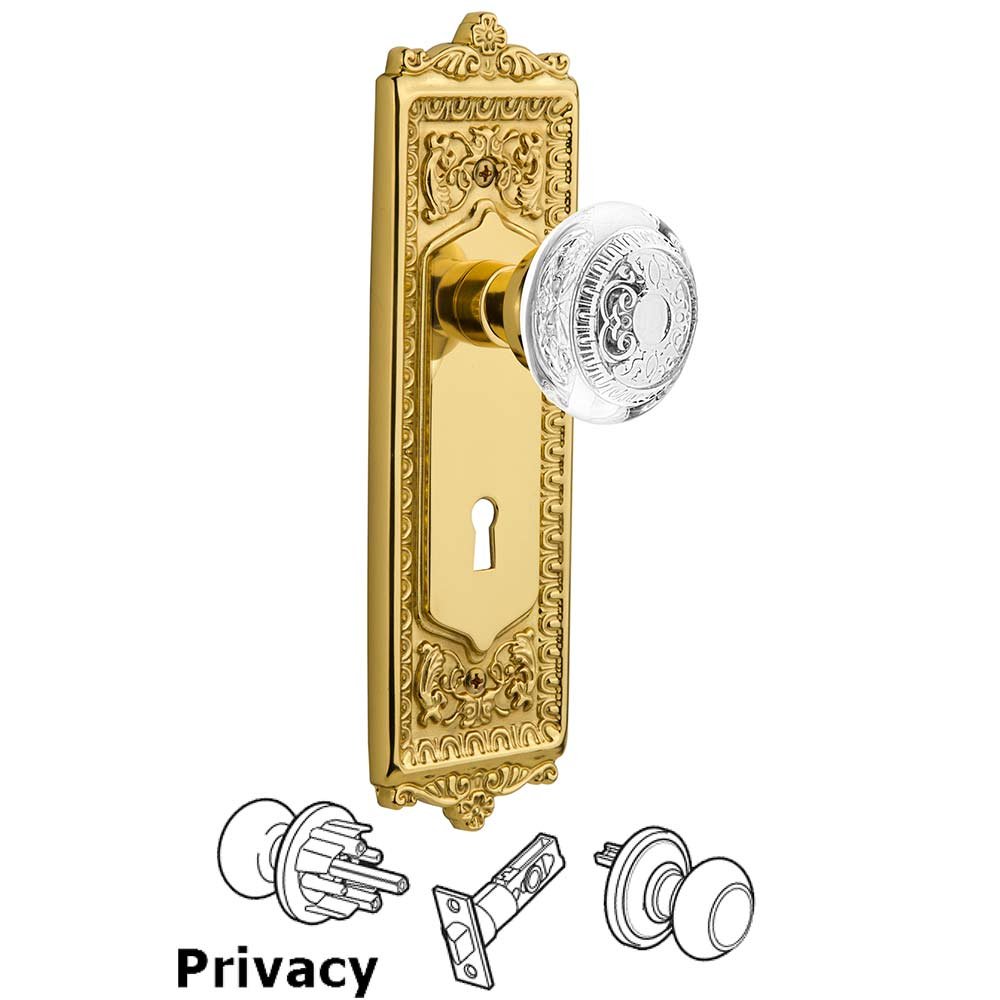 Privacy - Egg & Dart Plate With Keyhole and Crystal Egg & Dart Knob in Polished Brass