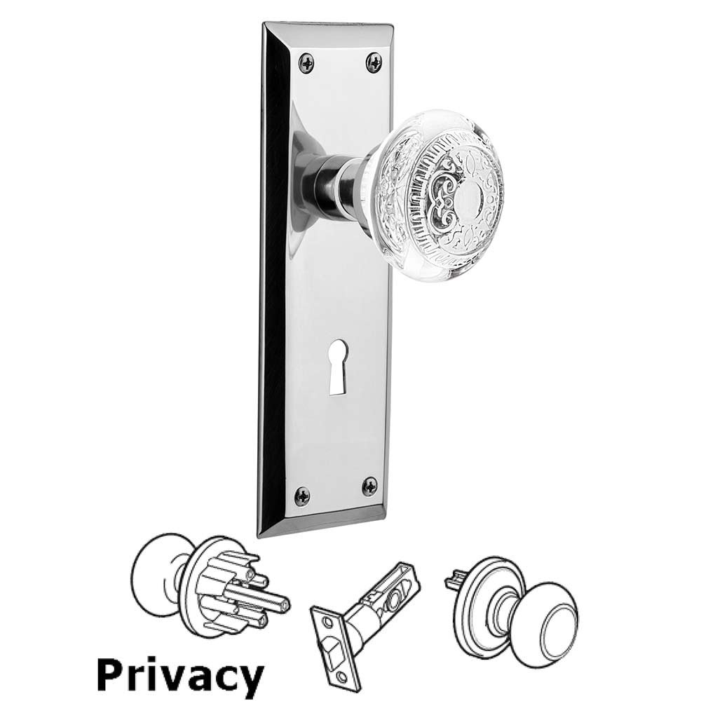 Privacy - New York Plate With Keyhole and Crystal Egg & Dart Knob in Bright Chrome