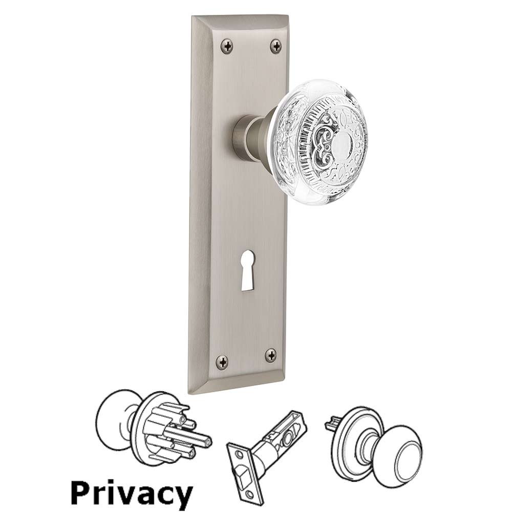 Privacy - New York Plate With Keyhole and Crystal Egg & Dart Knob in Satin Nickel