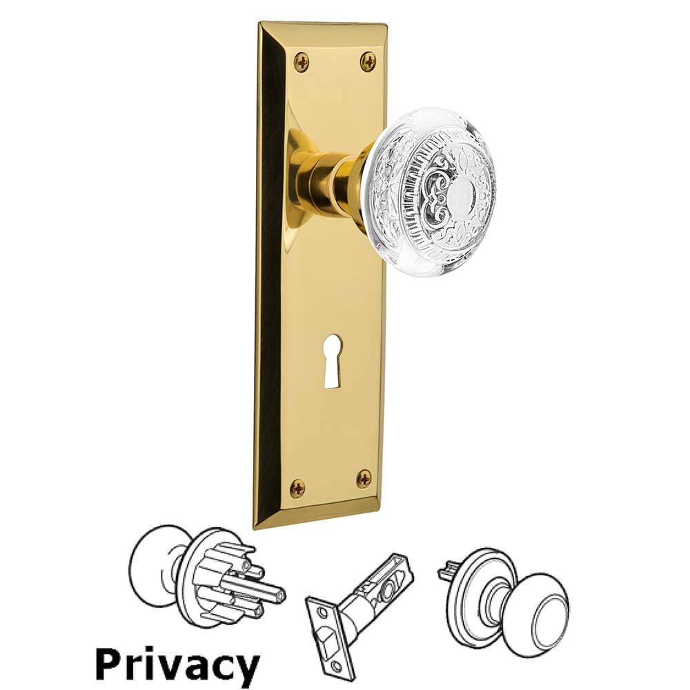 Privacy - New York Plate With Keyhole and Crystal Egg & Dart Knob in Unlacquered Brass