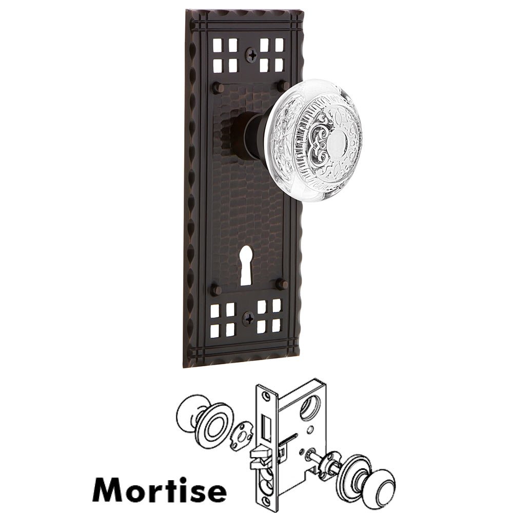 Mortise - Craftsman Plate With Crystal Egg & Dart Knob in Timeless Bronze