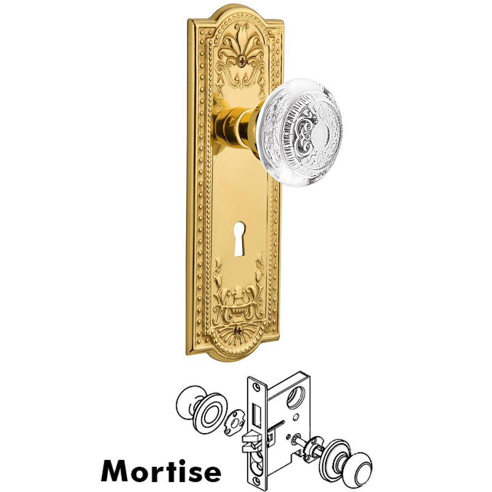 Mortise - Meadows Plate With Crystal Egg & Dart Knob in Polished Brass