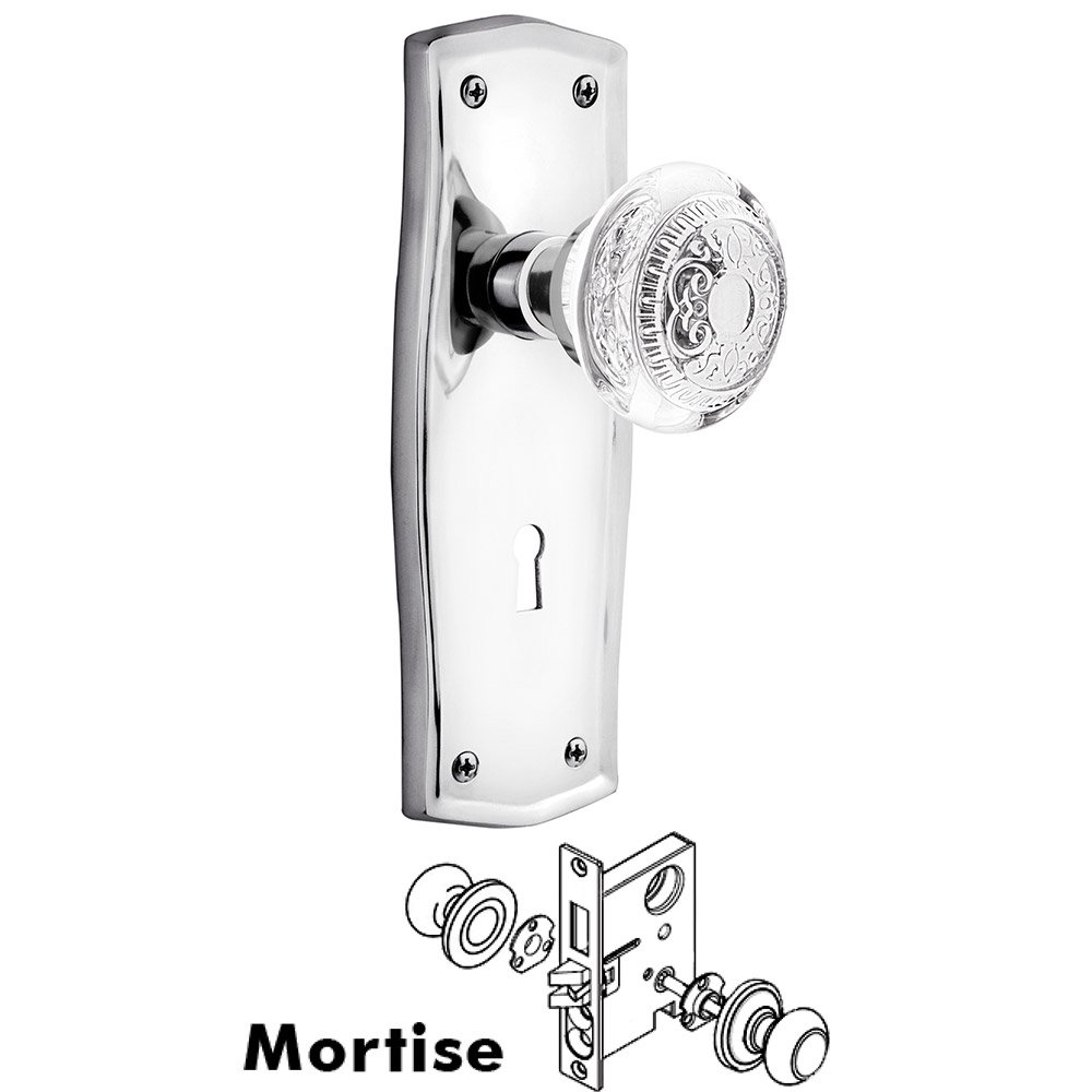 Mortise - Prairie Plate With Crystal Egg & Dart Knob in Bright Chrome