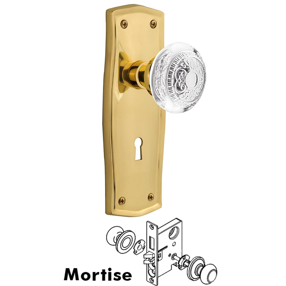 Mortise - Prairie Plate With Crystal Egg & Dart Knob in Polished Brass
