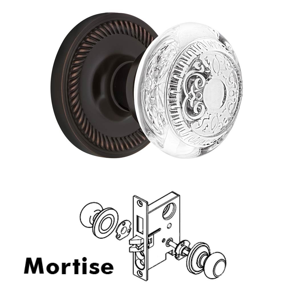 Mortise - Rope Rosette With Crystal Egg & Dart Knob in Timeless Bronze