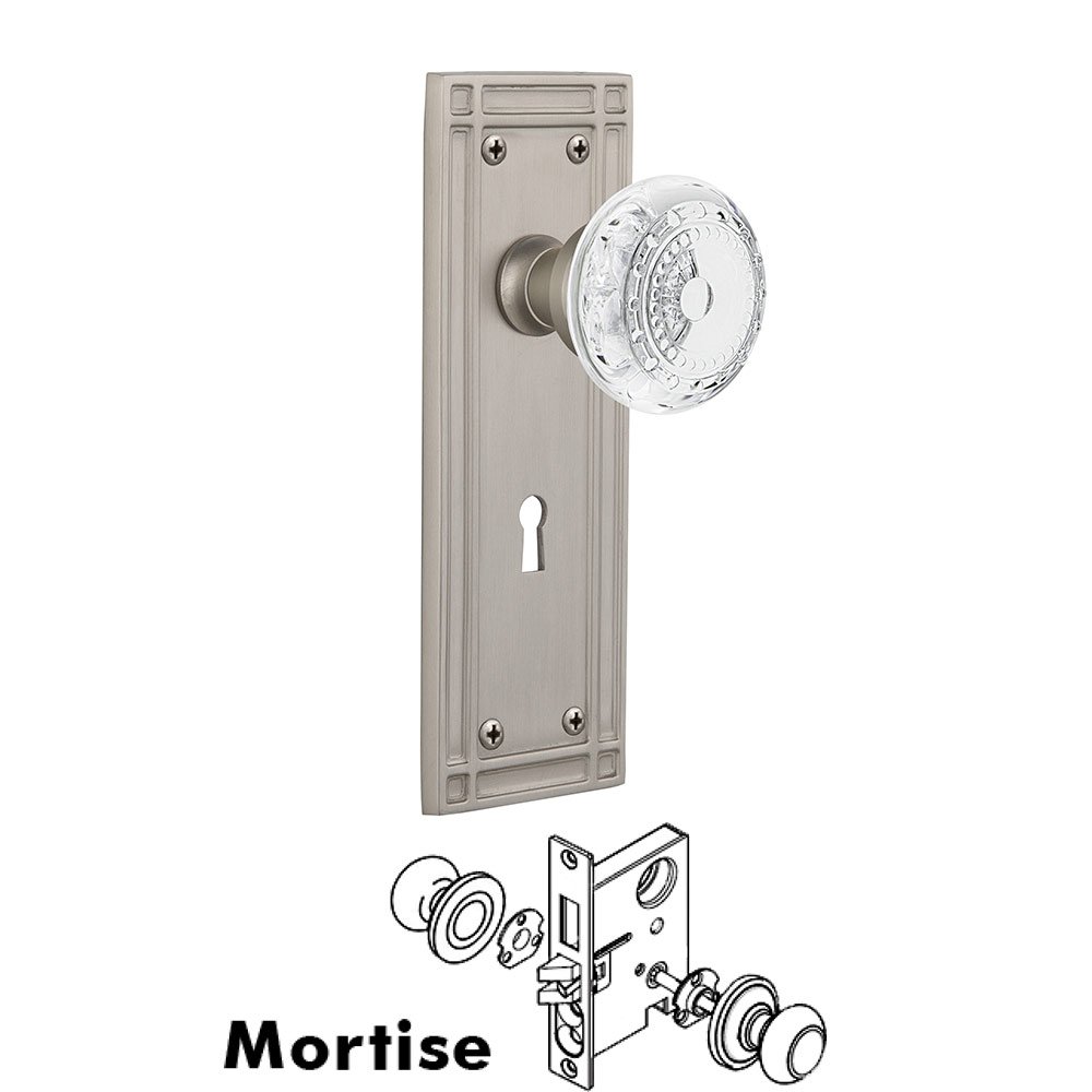 Mortise - Mission Plate With Crystal Meadows Knob in Satin Nickel