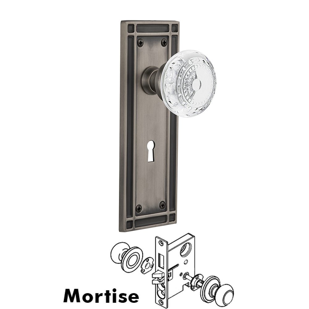Mortise - Mission Plate With Crystal Meadows Knob in Antique Pewter