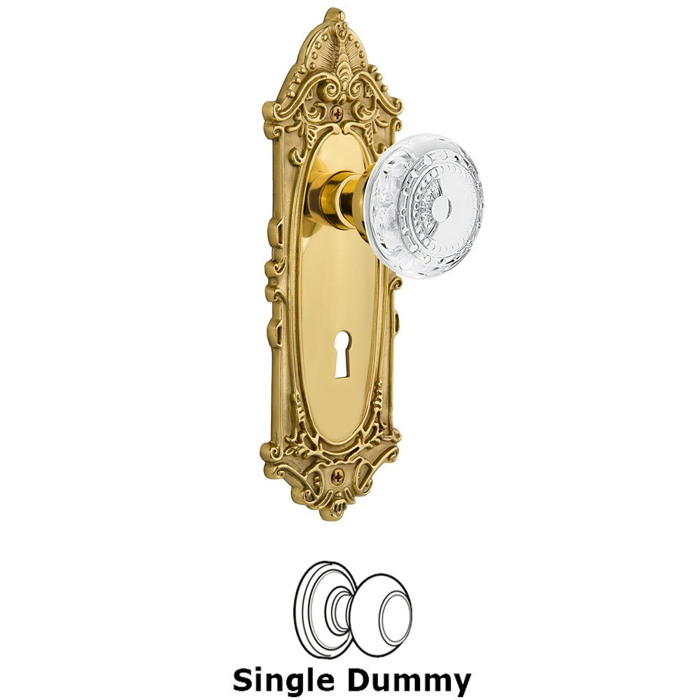 Single Dummy - Victorian Plate With Keyhole and Crystal Meadows Knob in Unlacquered Brass