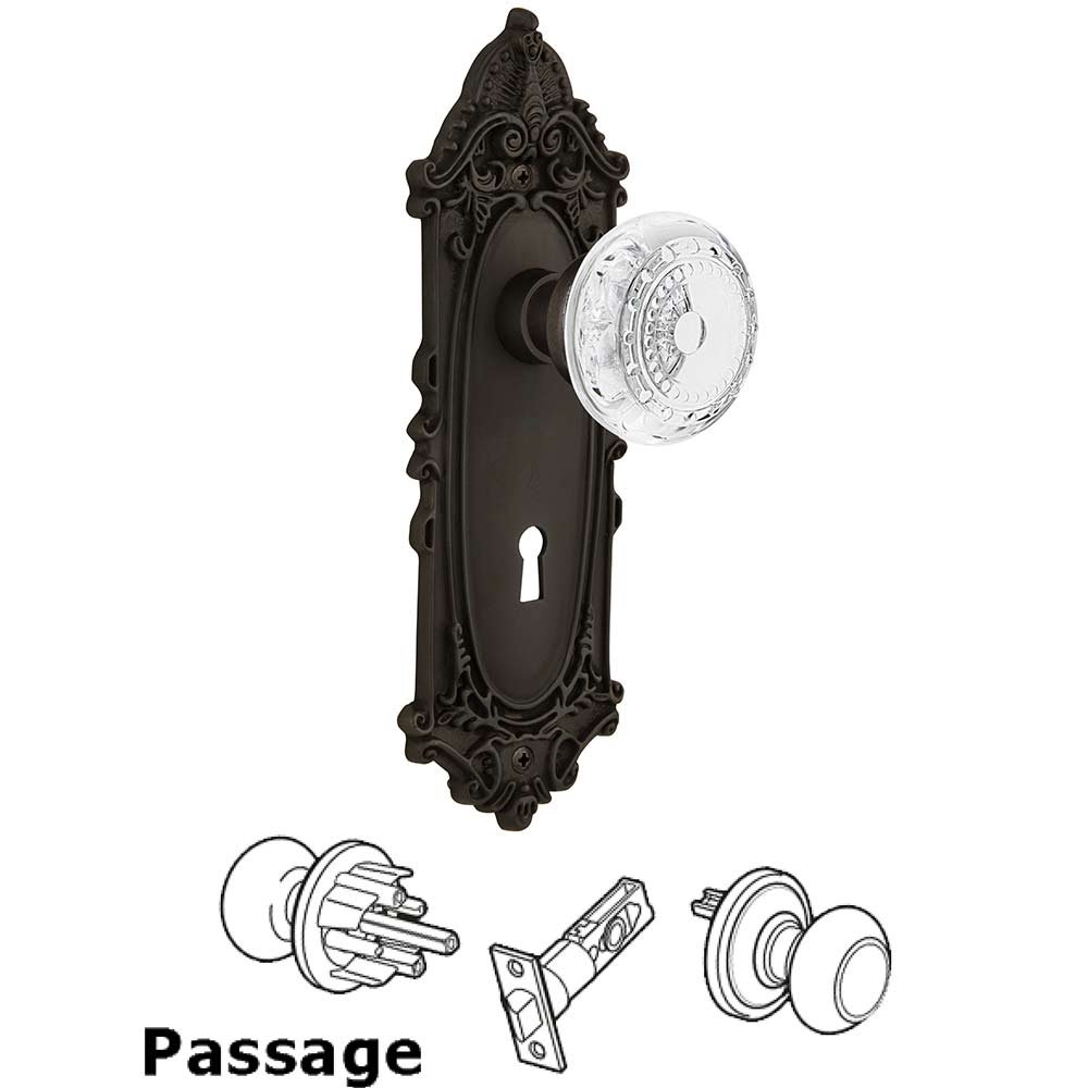 Passage - Victorian Plate With Keyhole and Crystal Meadows Knob in Oil-Rubbed Bronze