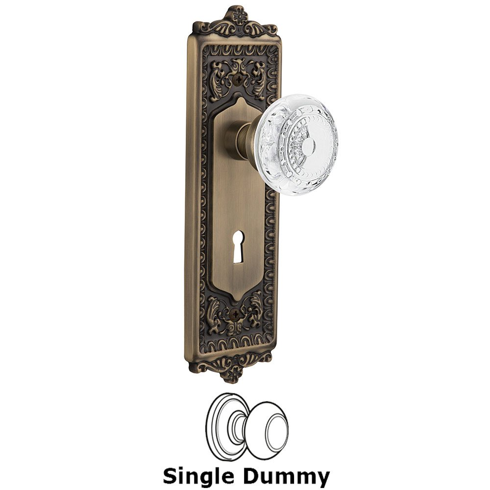 Single Dummy - Egg & Dart Plate With Keyhole and Crystal Meadows Knob in Antique Brass