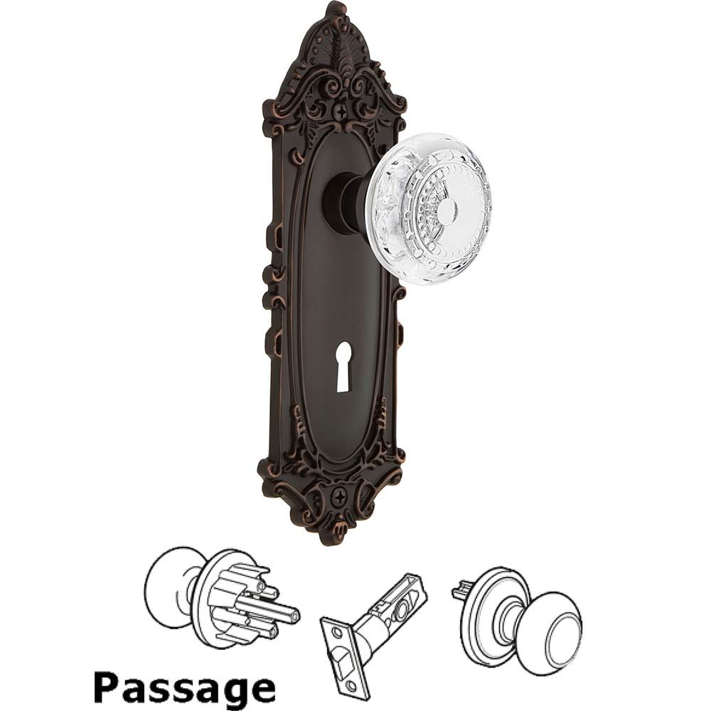 Passage - Victorian Plate With Keyhole and Crystal Meadows Knob in Timeless Bronze