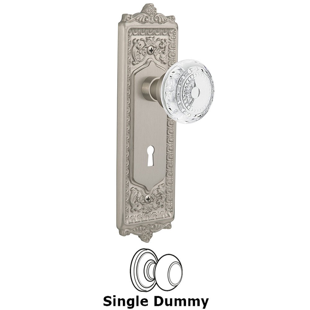 Single Dummy - Egg & Dart Plate With Keyhole and Crystal Meadows Knob in Satin Nickel