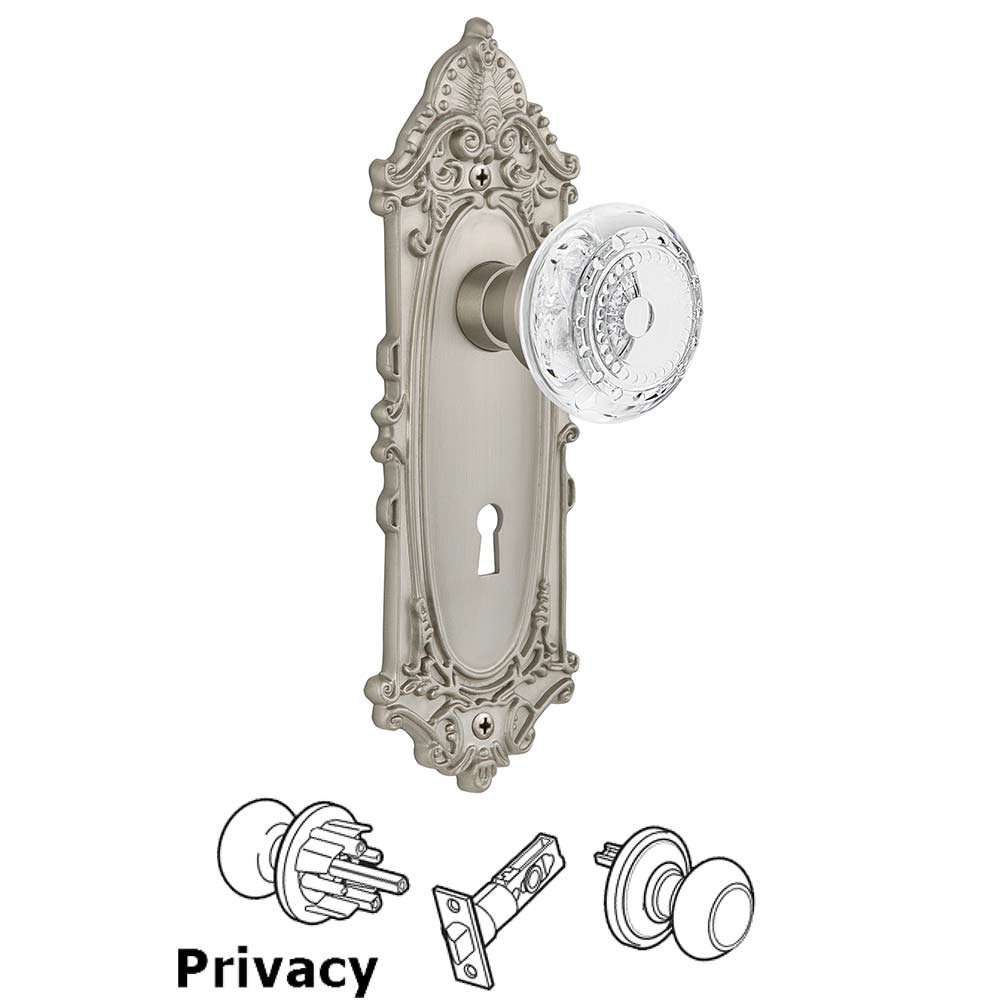Privacy - Victorian Plate With Keyhole and Crystal Meadows Knob in Satin Nickel