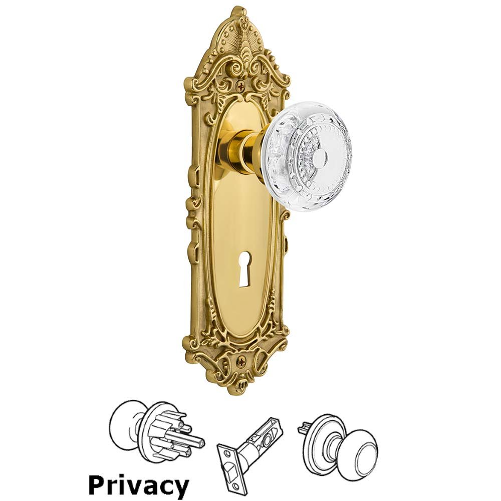 Privacy - Victorian Plate With Keyhole and Crystal Meadows Knob in Polished Brass