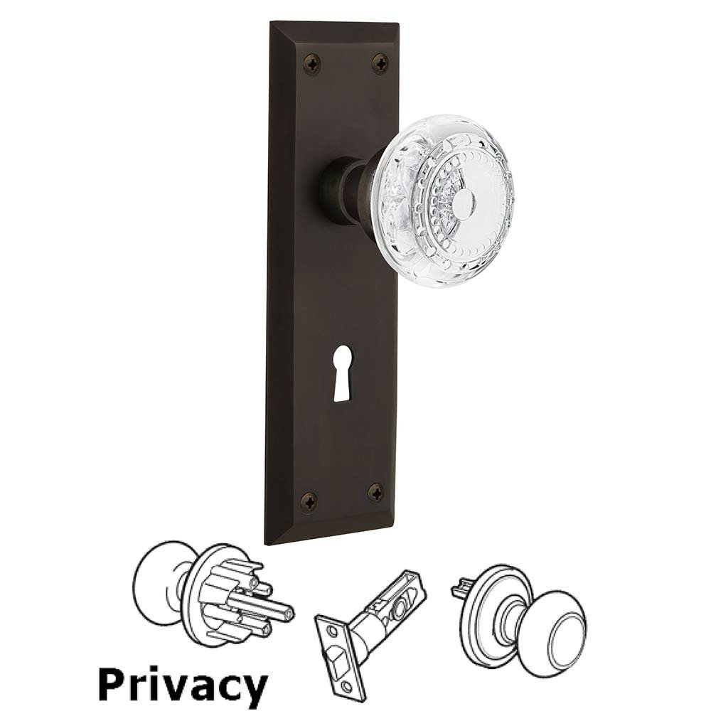 Privacy - New York Plate With Keyhole and Crystal Meadows Knob in Oil-Rubbed Bronze
