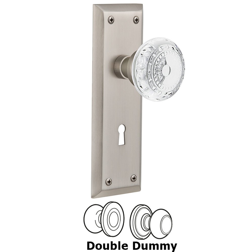 Double Dummy - New York Plate With Keyhole and Crystal Meadows Knob in Satin Nickel