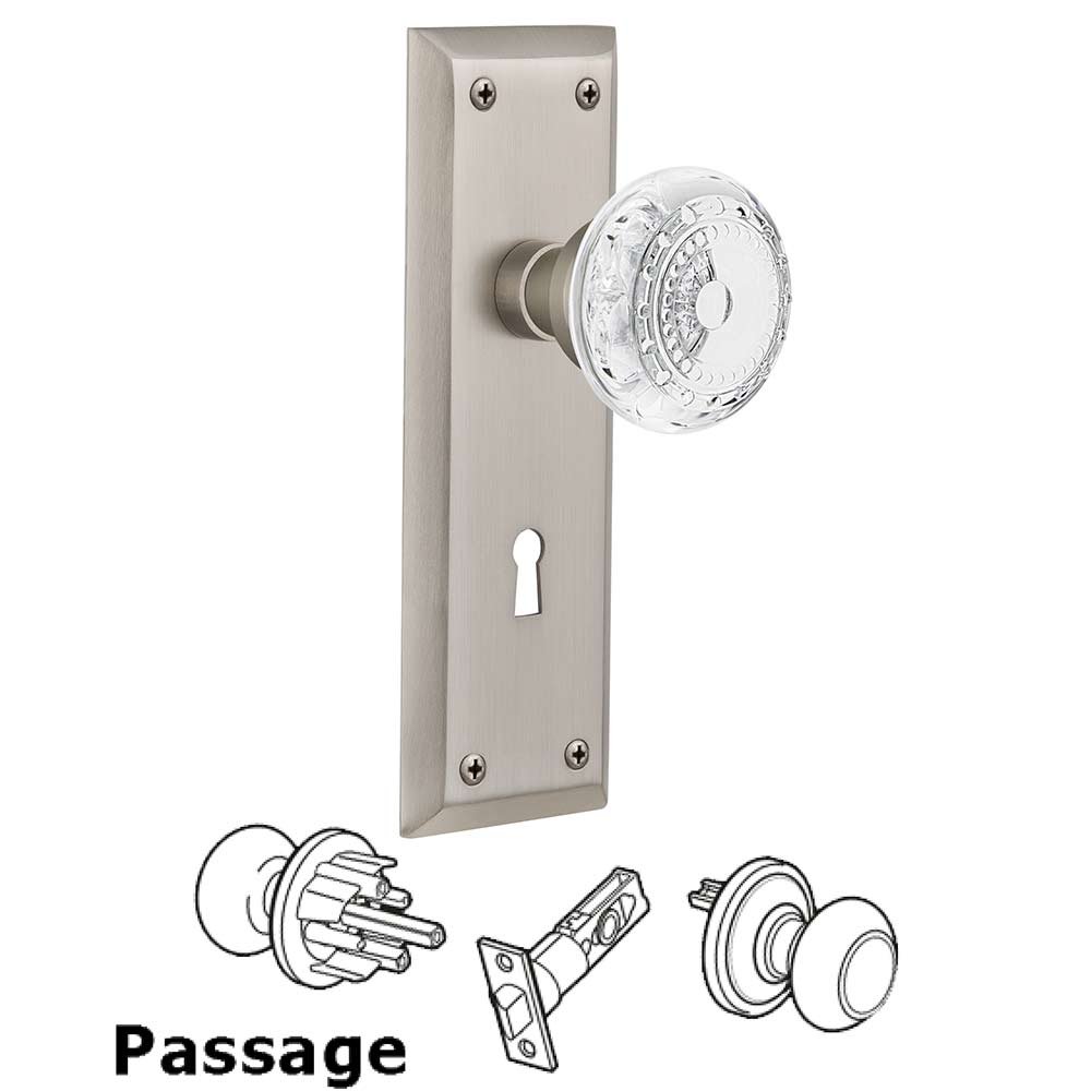 Passage - New York Plate With Keyhole and Crystal Meadows Knob in Satin Nickel