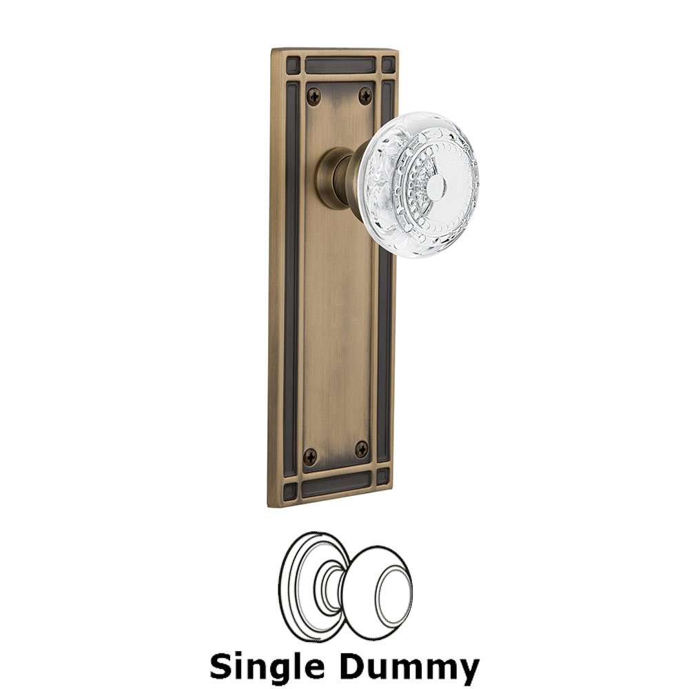 Single Dummy - Mission Plate With Crystal Meadows Knob in Antique Brass