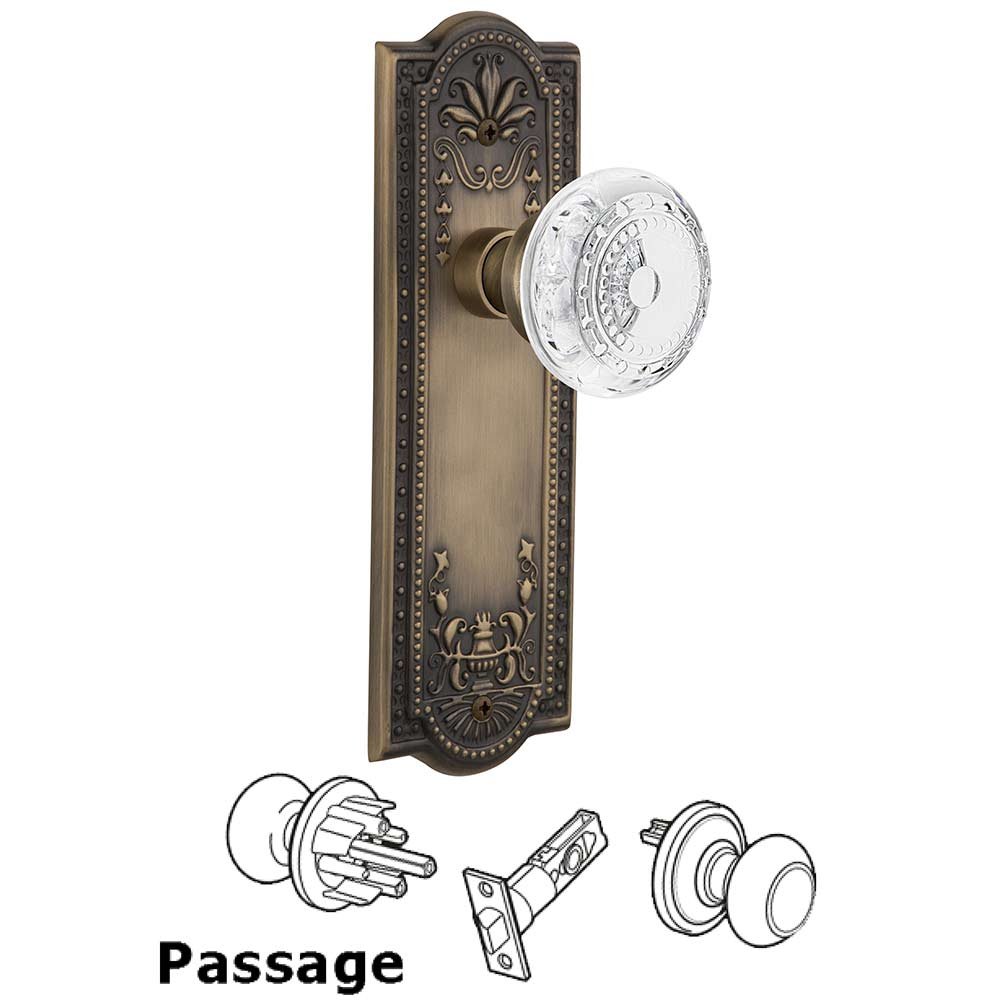 Passage - Meadows Plate With Crystal Meadows Knob in Antique Brass