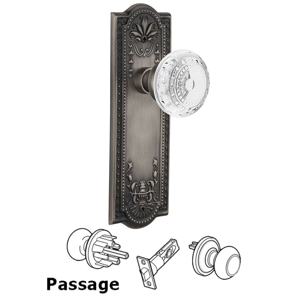 Passage - Meadows Plate With Crystal Meadows Knob in Antique Pewter