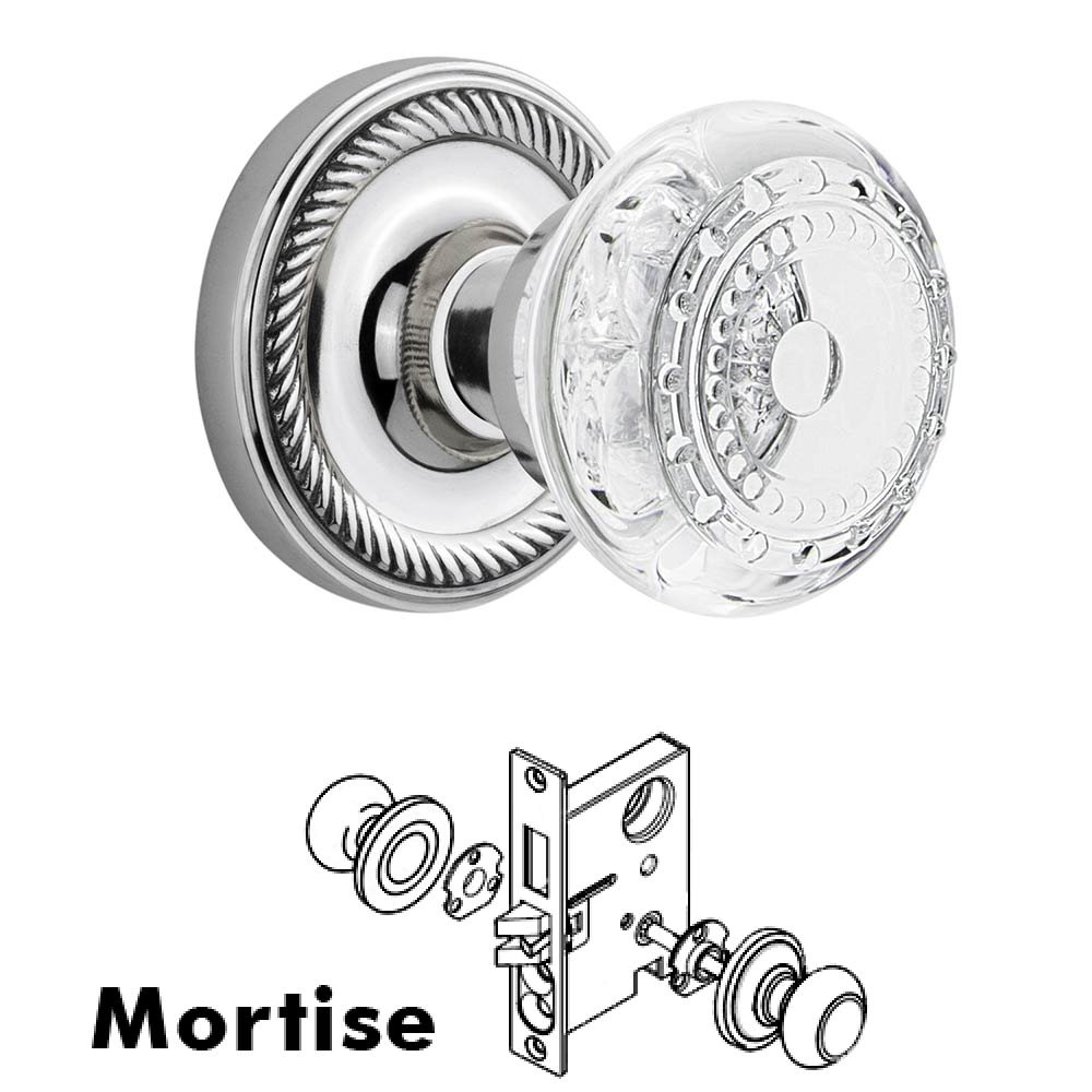Mortise - Rope Rosette With Crystal Meadows Knob in Bright Chrome