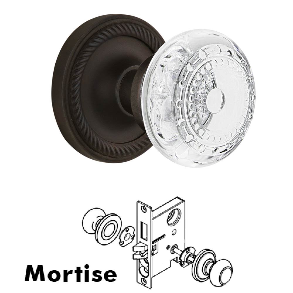 Mortise - Rope Rosette With Crystal Meadows Knob in Oil-Rubbed Bronze