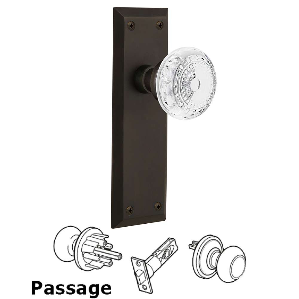 Passage - New York Plate With Crystal Meadows Knob in Oil-Rubbed Bronze
