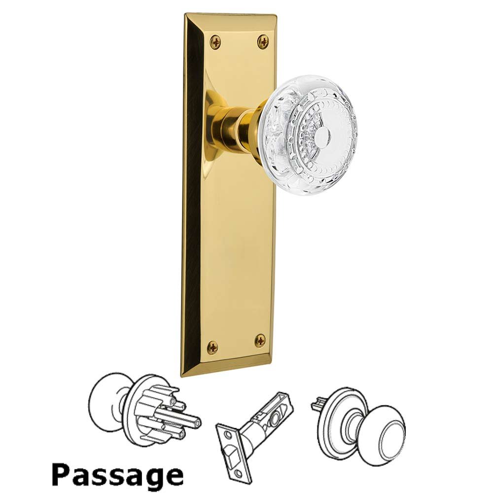 Passage - New York Plate With Crystal Meadows Knob in Polished Brass