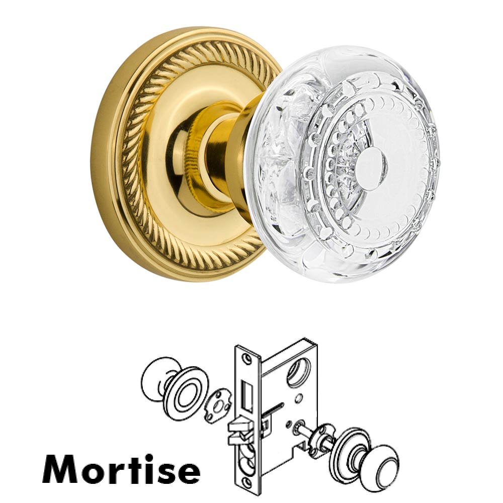 Mortise - Rope Rosette With Crystal Meadows Knob in Unlacquered Brass