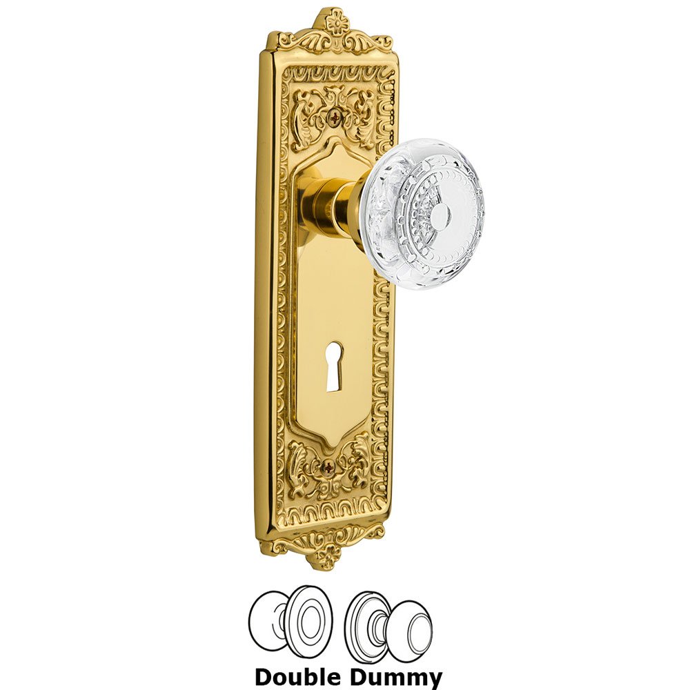 Double Dummy - Egg & Dart Plate With Keyhole and Crystal Meadows Knob in Polished Brass