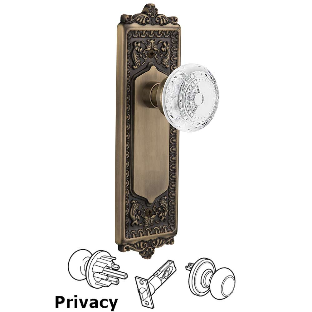 Privacy - Egg & Dart Plate With Crystal Meadows Knob in Antique Brass