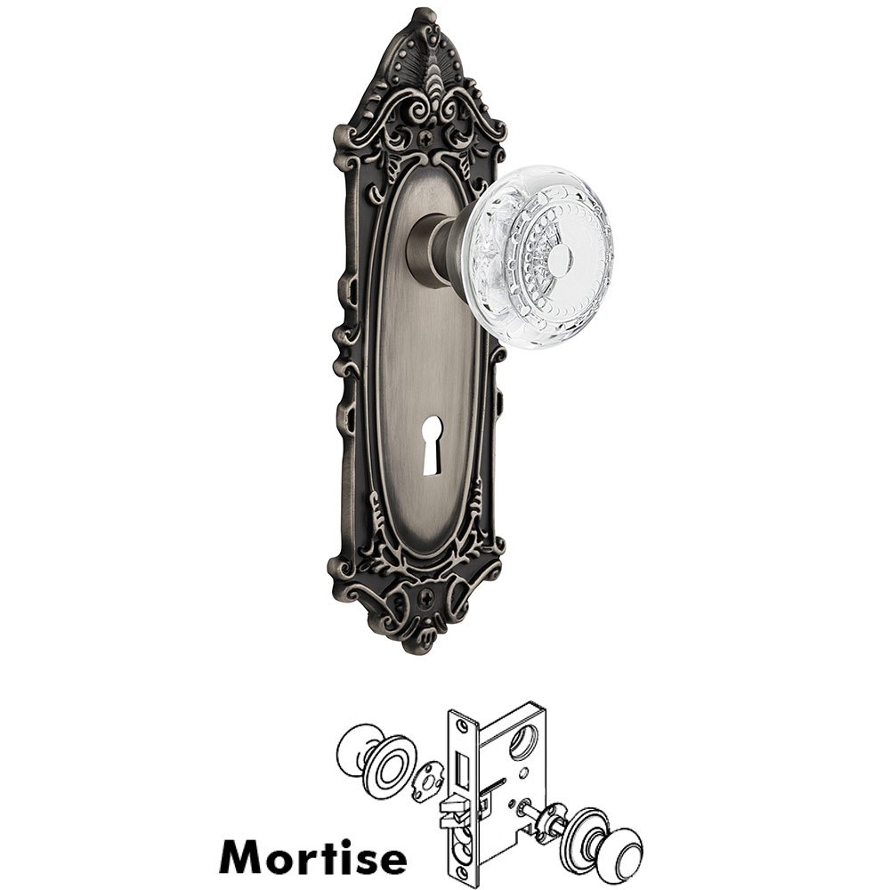 Mortise - Victorian Plate With Crystal Meadows Knob in Antique Pewter