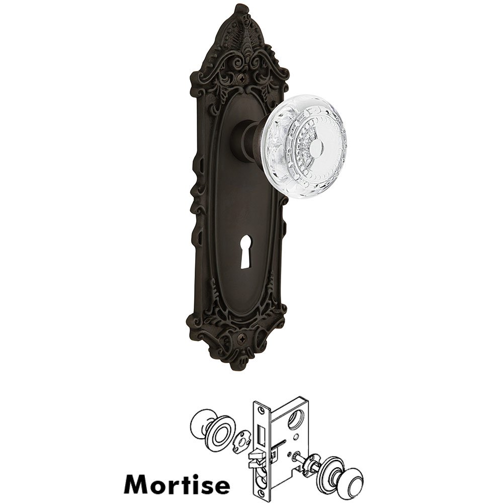 Mortise - Victorian Plate With Crystal Meadows Knob in Oil-Rubbed Bronze