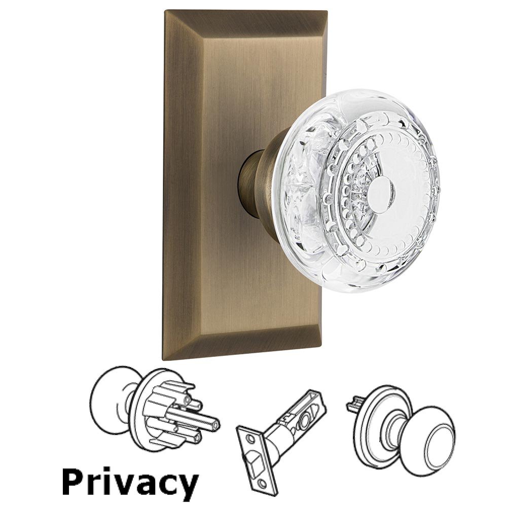 Privacy - Studio Plate With Crystal Meadows Knob in Antique Brass