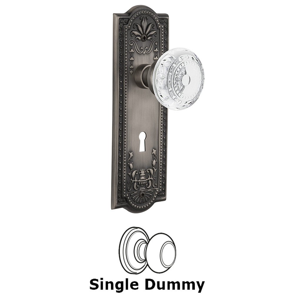 Single Dummy - Meadows Plate With Keyhole and Crystal Meadows Knob in Antique Pewter