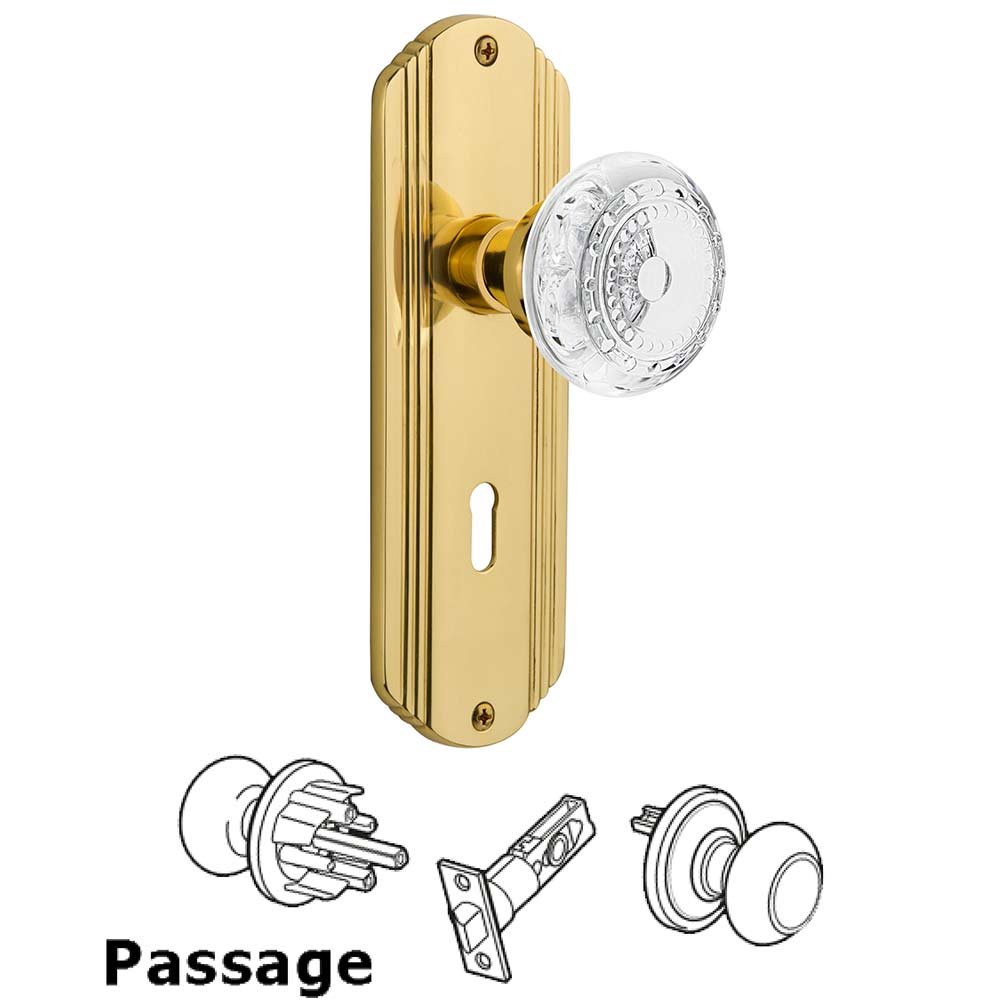 Passage - Deco Plate With Keyhole and Crystal Meadows Knob in Unlacquered Brass