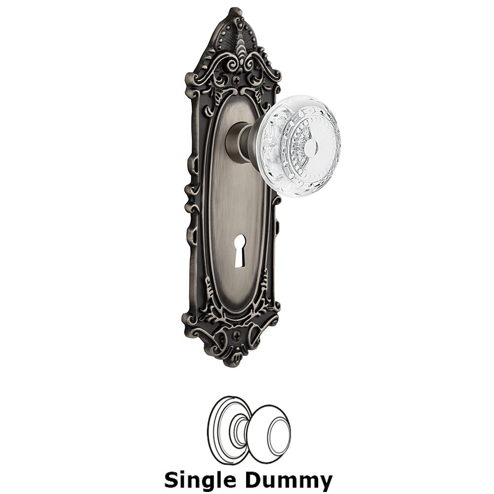 Single Dummy - Victorian Plate With Keyhole and Crystal Meadows Knob in Antique Pewter