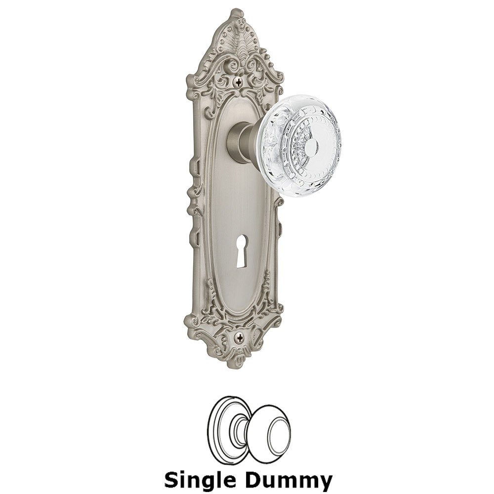 Single Dummy - Victorian Plate With Keyhole and Crystal Meadows Knob in Satin Nickel
