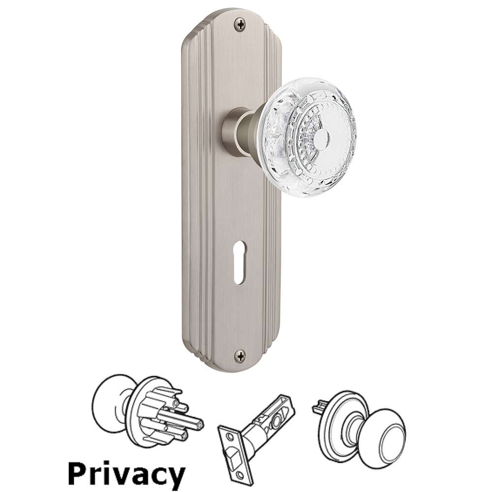Privacy - Deco Plate With Keyhole and Crystal Meadows Knob in Satin Nickel