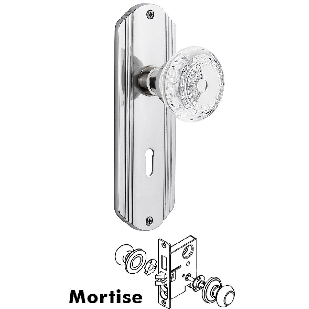 Mortise - Deco Plate With Crystal Meadows Knob in Bright Chrome